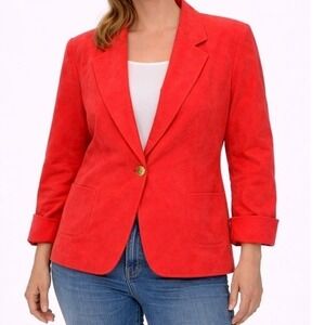 Abe Schrader Vintage Ultrasuede Blazer Coral Orange 70s Belted Back 10